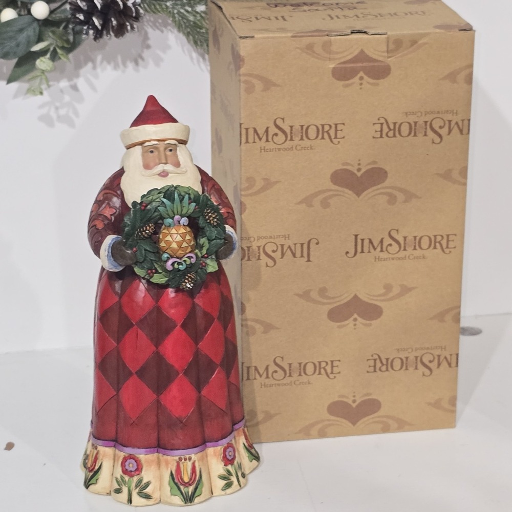 Jim Shore "A Holiday Welcome" Santa With Pineapple Figurine 4015134 Enesco W Box - Picture 3 of 8